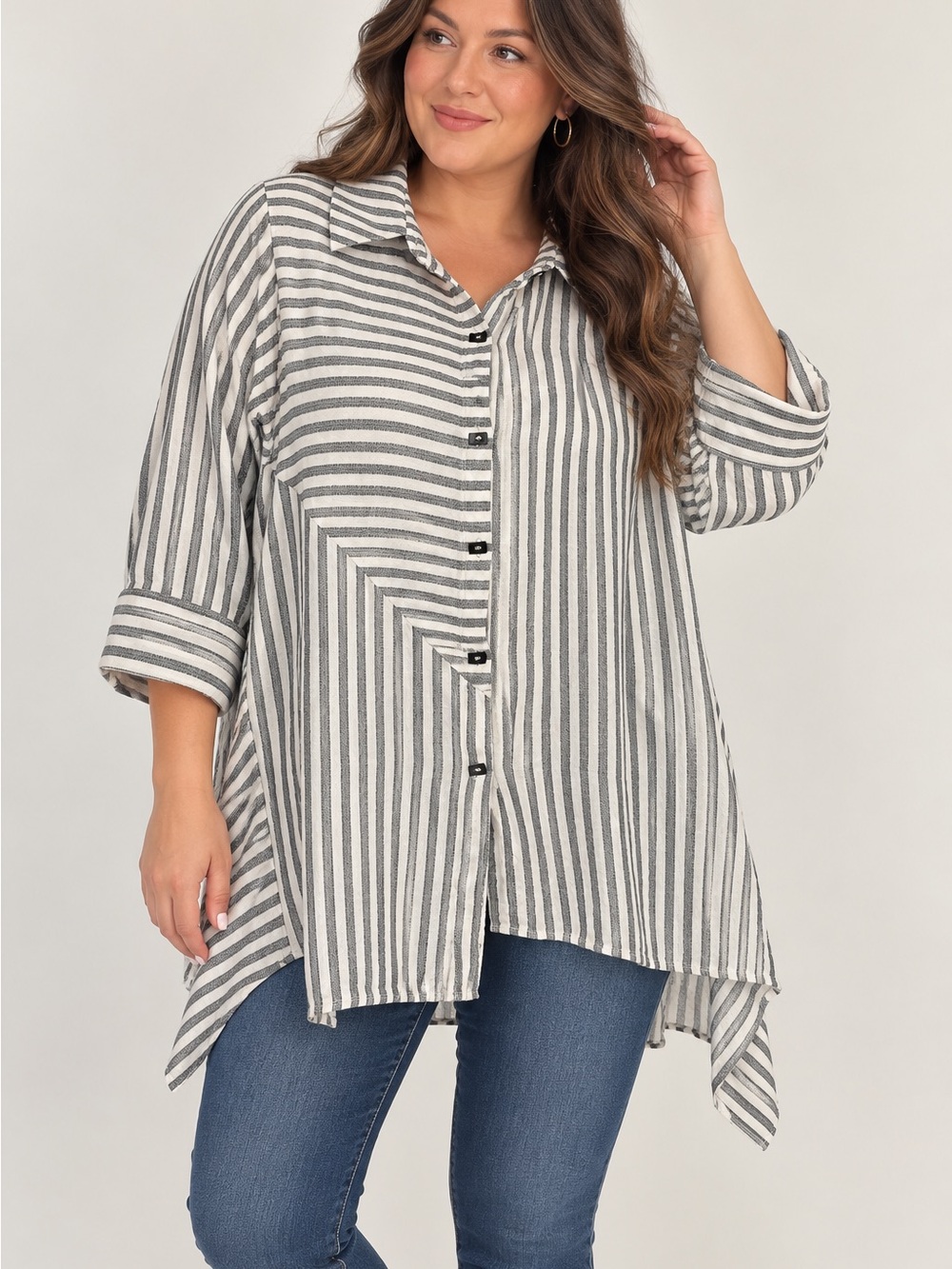 Soft Surroundings Womens 3X Striped Tunic Shirt Asymmetrical Artsy Coastal Fall